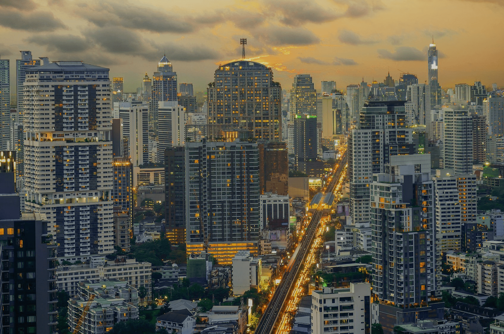 View of the Bangkok skyline at dusk